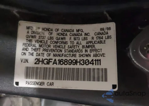 2009 Honda Civic Ex from USA, damaged, VIN 2HGFA16899H304111